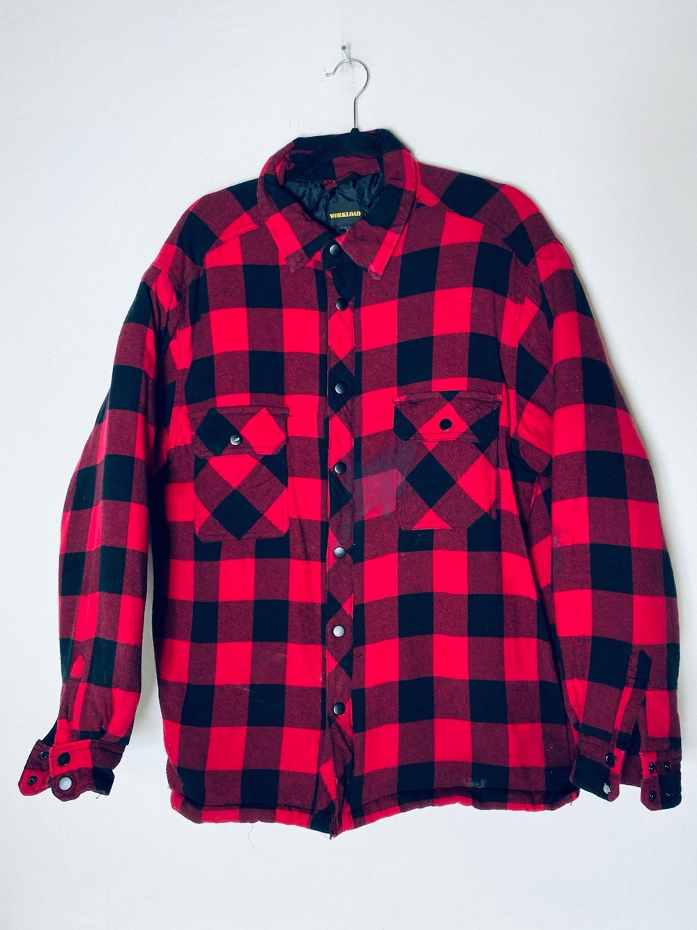 Workload Red Black Buffalo Check Plaid Flannel Quilted Work Shirt Jacket L